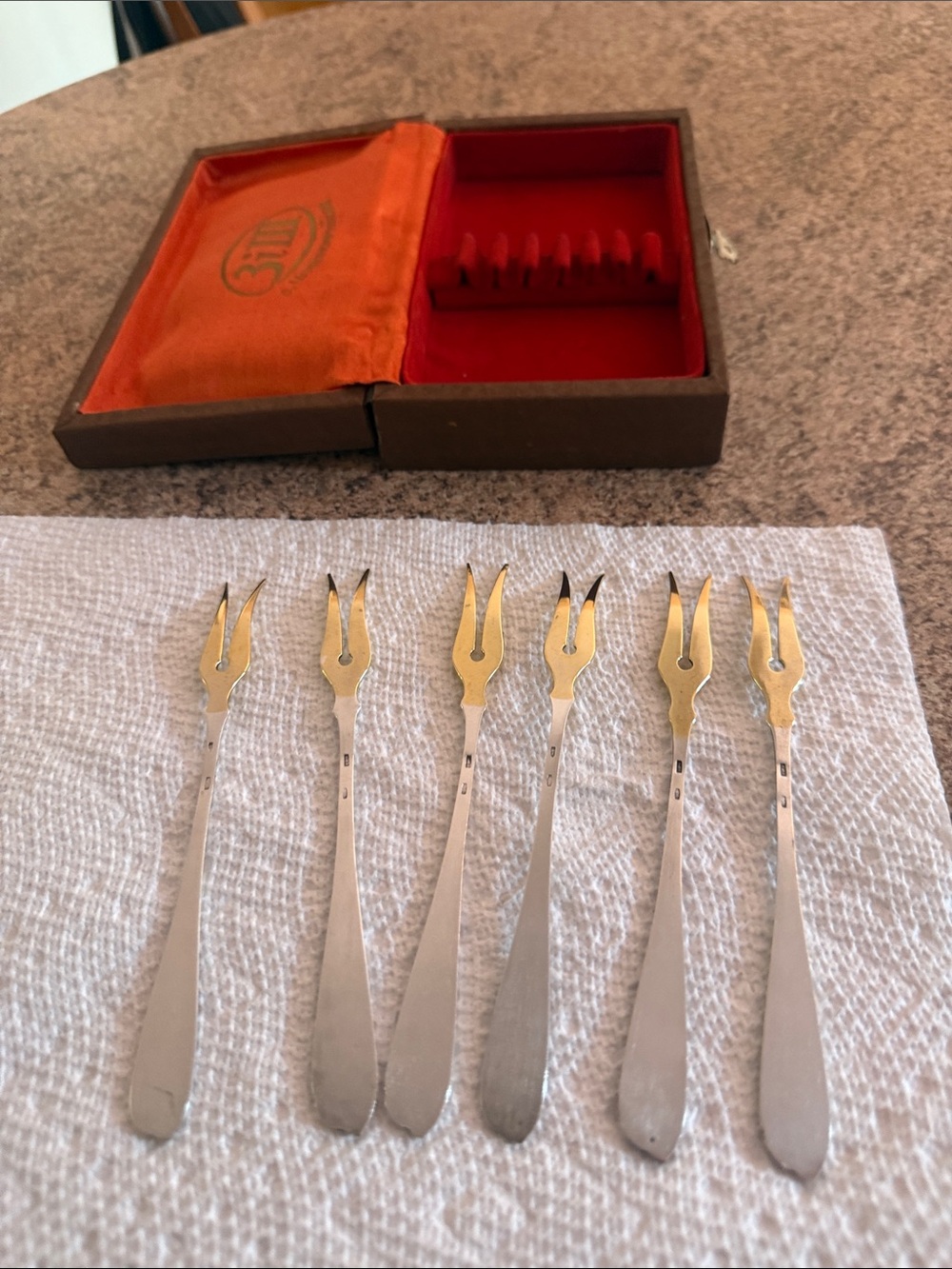 875 silver and gold Cocktail Forks - Set of 6